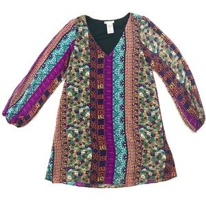 InTu Boho Patterned Long Slit Sleeve Tunic Dress